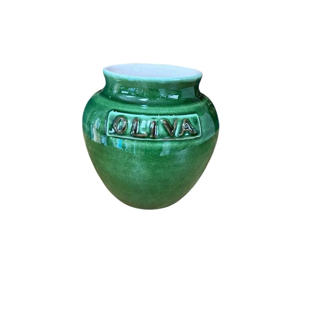 Williams Sonoma Dark Green Vase Pot Italian Olive Jar  Farmhouse French Country